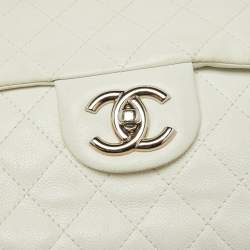 Chanel Off White Quilted Caviar Leather Maxi Classic Single Flap Bag