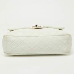 Chanel Off White Quilted Caviar Leather Maxi Classic Single Flap Bag