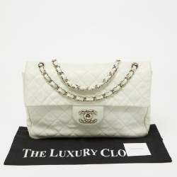 Chanel Off White Quilted Caviar Leather Maxi Classic Single Flap Bag