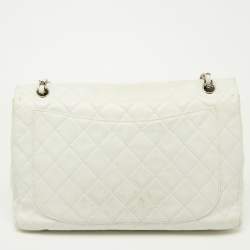 Chanel Off White Quilted Caviar Leather Maxi Classic Single Flap Bag