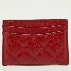 Chanel Red Quilted Caviar Leather CC Card Case