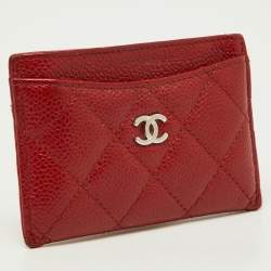 Chanel Red Quilted Caviar Leather CC Card Case