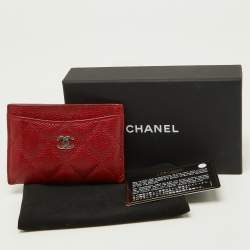 Chanel Red Quilted Caviar Leather CC Card Case