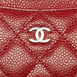 Chanel Red Quilted Caviar Leather CC Card Case