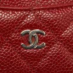 Chanel Red Quilted Caviar Leather CC Card Case