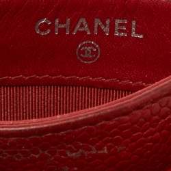 Chanel Red Quilted Caviar Leather CC Card Case