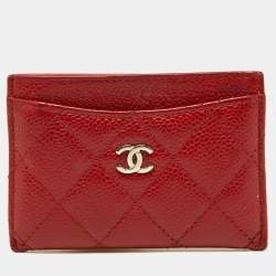 Chanel Red Quilted Caviar Leather CC Card Case