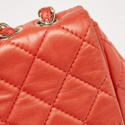 مملوكة مسبقًا Chanel Coral Red Quilted Lambskin Leather Jumbo Classic Single Flap Bag