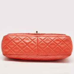 مملوكة مسبقًا Chanel Coral Red Quilted Lambskin Leather Jumbo Classic Single Flap Bag