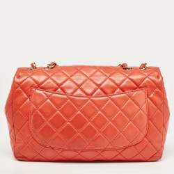مملوكة مسبقًا Chanel Coral Red Quilted Lambskin Leather Jumbo Classic Single Flap Bag