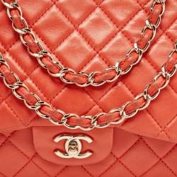 مملوكة مسبقًا Chanel Coral Red Quilted Lambskin Leather Jumbo Classic Single Flap Bag