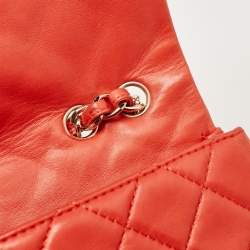 مملوكة مسبقًا Chanel Coral Red Quilted Lambskin Leather Jumbo Classic Single Flap Bag