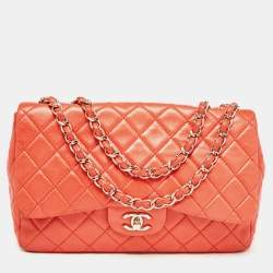 مملوكة مسبقًا Chanel Coral Red Quilted Lambskin Leather Jumbo Classic Single Flap Bag