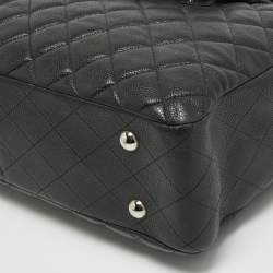 Pre Owned Chanel Black Quilted Caviar Leather Front Flap Pocket Tote