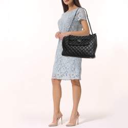 Pre Owned Chanel Black Quilted Caviar Leather Front Flap Pocket Tote