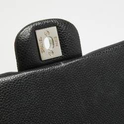 Pre Owned Chanel Black Quilted Caviar Leather Front Flap Pocket Tote