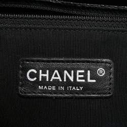 Pre Owned Chanel Black Quilted Caviar Leather Front Flap Pocket Tote