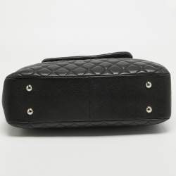 Pre Owned Chanel Black Quilted Caviar Leather Front Flap Pocket Tote