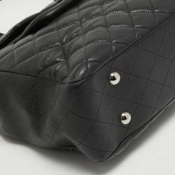 Pre Owned Chanel Black Quilted Caviar Leather Front Flap Pocket Tote