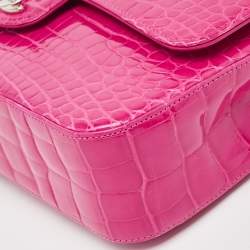 Pre Owned حقيبة شانيل كلاسيك جلد وجلد لامع أسود/ أحمر بقلاب مزدوج متوسطة