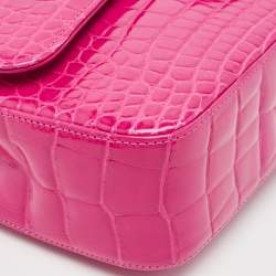 Pre Owned حقيبة شانيل كلاسيك جلد وجلد لامع أسود/ أحمر بقلاب مزدوج متوسطة