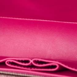 Pre Owned حقيبة شانيل كلاسيك جلد وجلد لامع أسود/ أحمر بقلاب مزدوج متوسطة