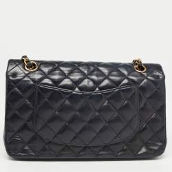 Pre Owned Chanel Navy Blue Quilted Leather Medium Classic Double Flap Bag