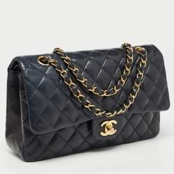 Pre Owned Chanel Navy Blue Quilted Leather Medium Classic Double Flap Bag