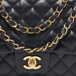 Pre Owned Chanel Navy Blue Quilted Leather Medium Classic Double Flap Bag