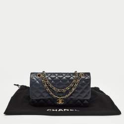 Pre Owned Chanel Navy Blue Quilted Leather Medium Classic Double Flap Bag