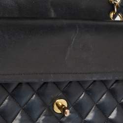 Pre Owned Chanel Navy Blue Quilted Leather Medium Classic Double Flap Bag