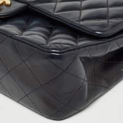 Pre Owned Chanel Navy Blue Quilted Leather Medium Classic Double Flap Bag