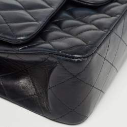 Pre Owned Chanel Navy Blue Quilted Leather Medium Classic Double Flap Bag