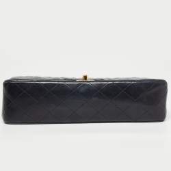 Pre Owned Chanel Navy Blue Quilted Leather Medium Classic Double Flap Bag