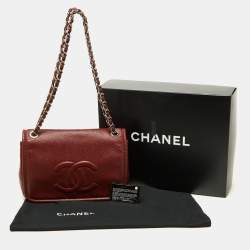Pre Owned Chanel Dark Red Caviar Leather Large CC Timeless Flap Bag