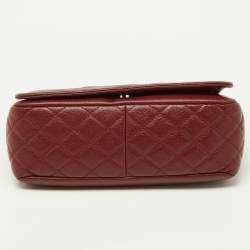 Pre Owned Chanel Dark Red Caviar Leather Large CC Timeless Flap Bag