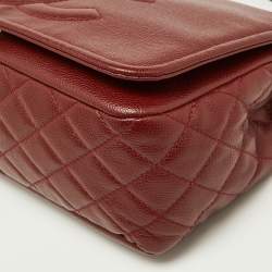 Pre Owned Chanel Dark Red Caviar Leather Large CC Timeless Flap Bag