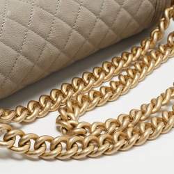 Pre Owned Chanel Grey Quilted Caviar Leather Medium Boy Flap Bag