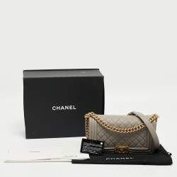 Pre Owned Chanel Grey Quilted Caviar Leather Medium Boy Flap Bag