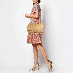Pre Owned Chanel Beige Quilted Leather Jumbo Coco Rain Flap Bag