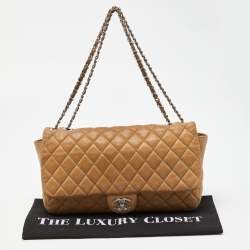 Pre Owned Chanel Beige Quilted Leather Jumbo Coco Rain Flap Bag