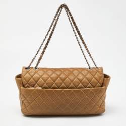 Pre Owned Chanel Beige Quilted Leather Jumbo Coco Rain Flap Bag