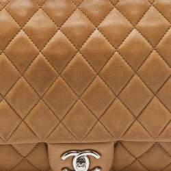 Pre Owned Chanel Beige Quilted Leather Jumbo Coco Rain Flap Bag