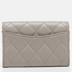 Pre Owned Chanel Grey Quilted Leather Flap Card Holder