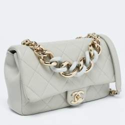 Chanel Grey Quilted Leather Resin Bi-Color Chain Flap Bag