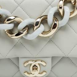 Chanel Grey Quilted Leather Resin Bi-Color Chain Flap Bag
