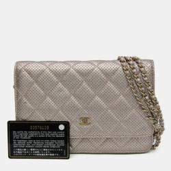 Chanel Silver Perforated Classic Wallet On Chain