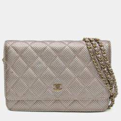 Chanel Silver Perforated Classic Wallet On Chain