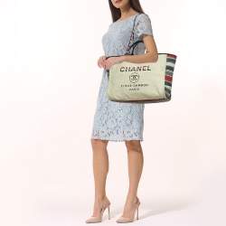 Chanel Multicolor Stripe Canvas and Leather Large Deauville Shopper Tote