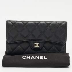 Chanel Black Quilted Caviar Leather Classic L Flap Wallet